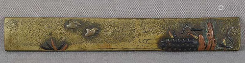 19c sentoku Japanese sword KOZUKA birds by stream