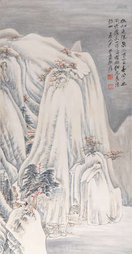 张大千 雪景山水 设色纸本 立轴