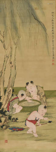 现代 傅儒 人物 绢本 日式立轴