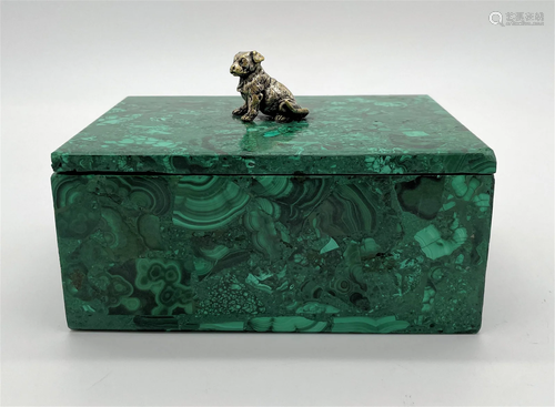 Antique Malachite Trinket Box w/ Dog Finial