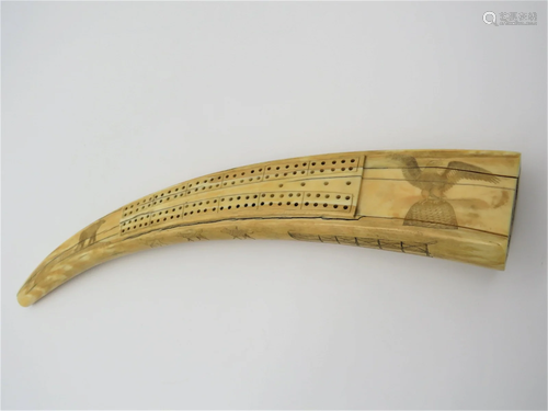 19C Walrus Scrimshaw Cribbage Board