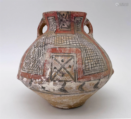 Pre-Colombian Polychrome Earthenware Handled Pot