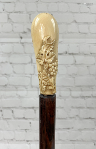 19C Carved Handled Walking Stick