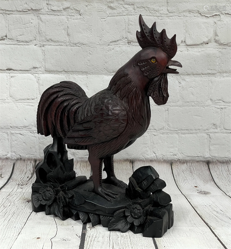 Antique Chinese Carved Hardwood Rooster Figure