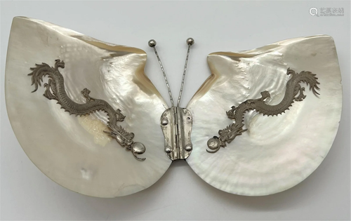 Chinese Abalone & Silver Folding Butterfly