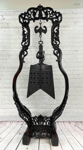 Standing Chinese Bronze Chime Bell On Stand Standing