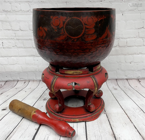 Antique Japanese Rin Gong Singing Bowl On Stand