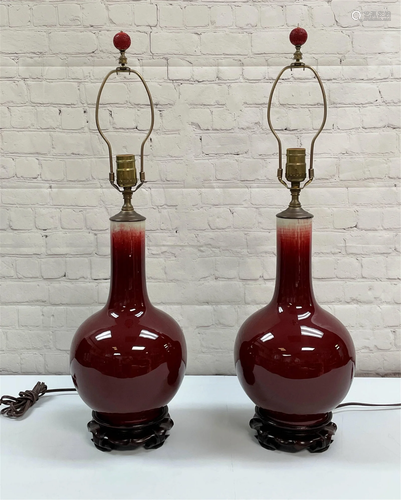 Pr Sang de Bouef Flambe Vases As Lamps