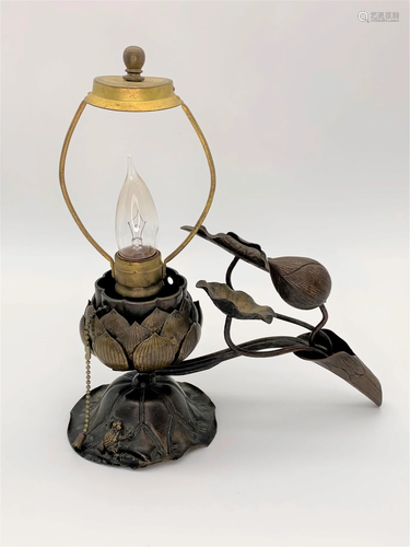 Japanese Meiji Gilt Bronze Lotus Form Lamp