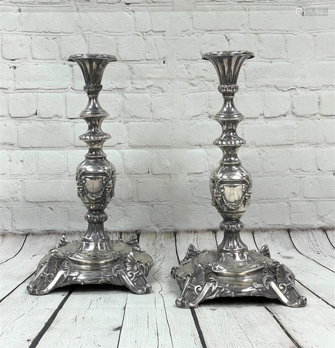 Pair M. Jarra Silverplate Judaica Candlesticks