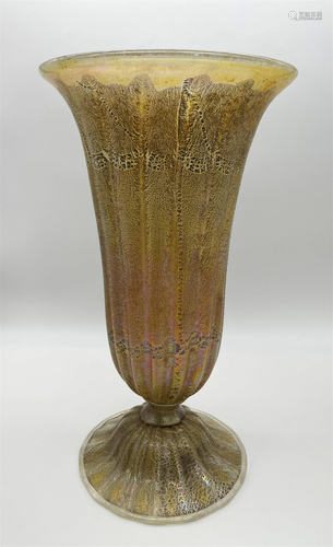 HUGE Italian Iridescent Art Glass Footed Vase