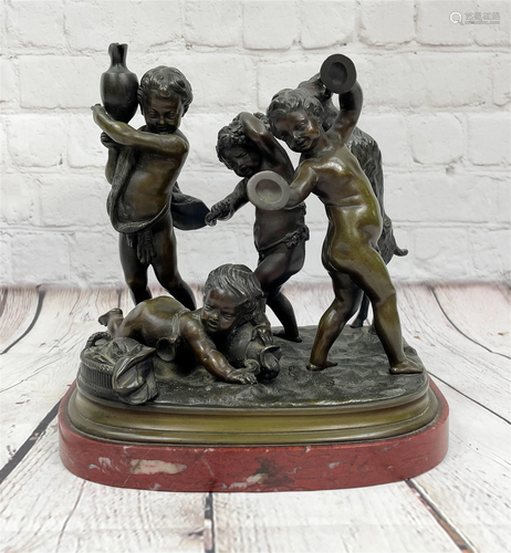 Antique Bronze Bacchanal Putti Group