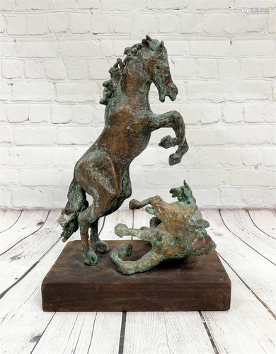 Mid Century de Chirico Style Bronze Horse Group