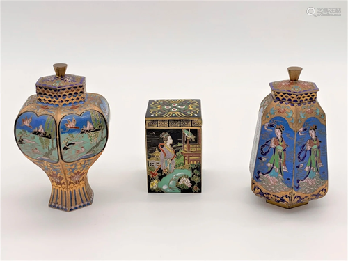 3 Vintage Chinese Cloisonne Tea Caddies