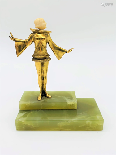 Art Deco Gilt Bronze Pierrot Figure On Onyx Base