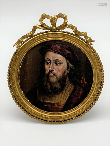 19C Miniature Portrait In Gilt Bronze Frame