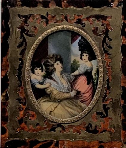 19 C Painted Portrait Miniature In Boulle Frame