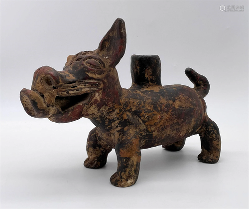 Early Chinese Earthenware Dog Candleholder