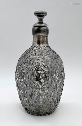 Chinese Export Silver Overlay & Glass Decanter