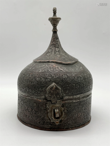 Early Indo Islamic Silvered Copper Domed Box