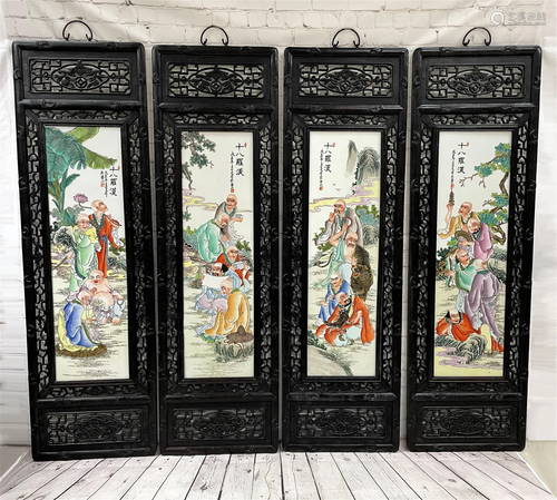 4 Chinese Republic Porcelain Plaques "4 Seasons"