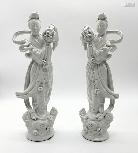 Pair Chinese Blanc de Chine Female Figures