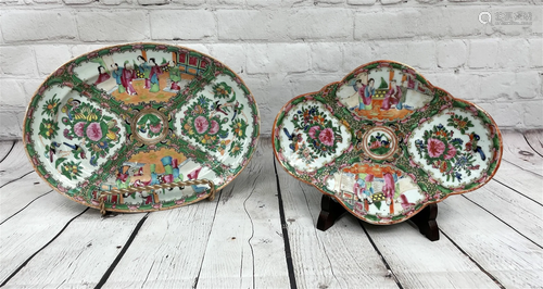 2 Chinese Rose Medallion Porcelain Serving Dishes