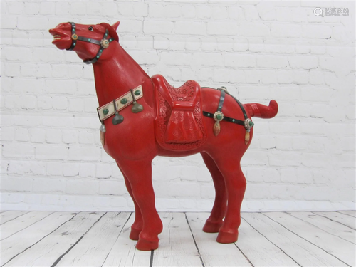 HUGE Vintage Chinese Cinnabar Horse Figure