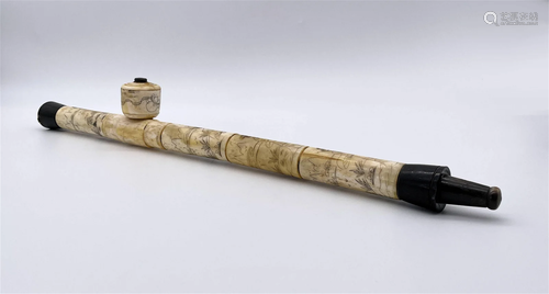 Antique Chinese Incised Bone Opium Pipe