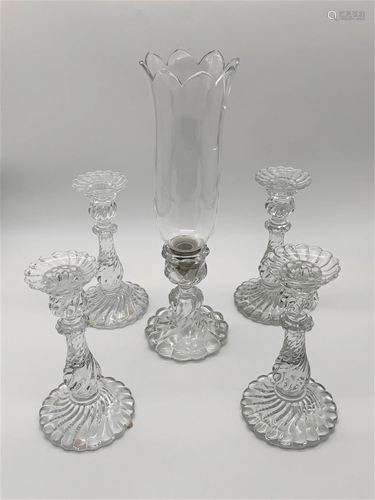 Baccarat 5 Pc "Bambous" Candle Holder Set