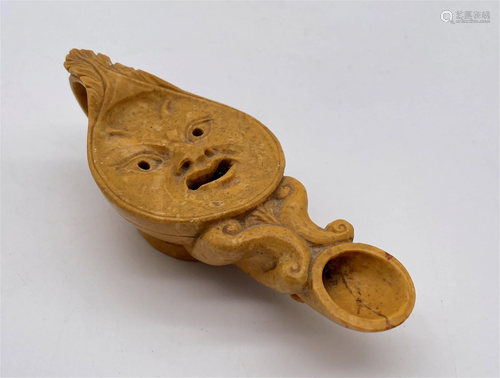 Carved Soapstone Figural Miniature Oil Lamp