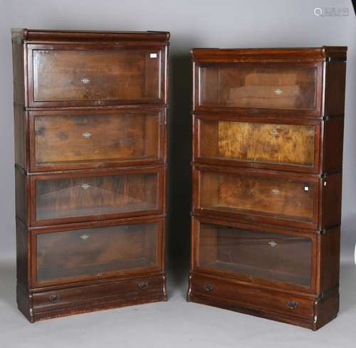 A pair of early 20th century Globe Wernicke stained oak four...