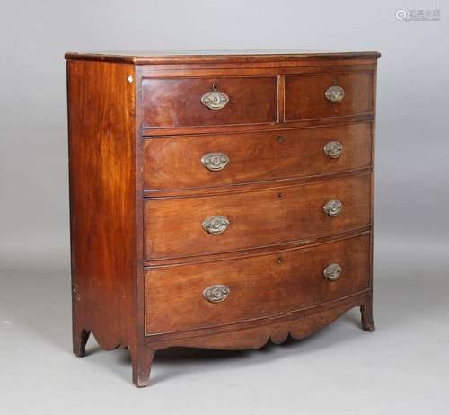 A Victorian mahogany bowfront chest of two short and three l...