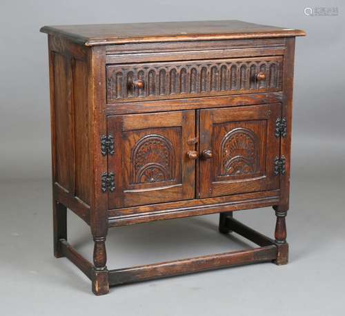 A mid-20th century Carolean Revival oak side cabinet, height...