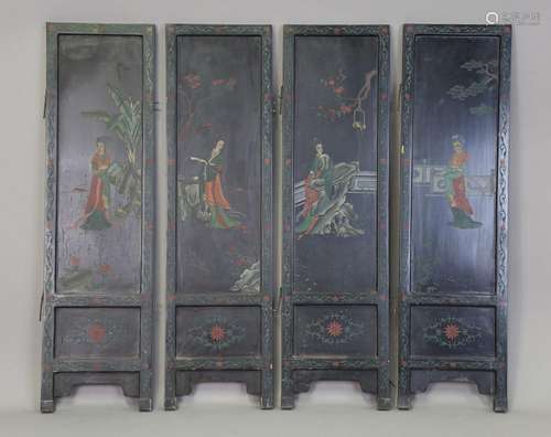 An early/mid-20th century Chinese lacquer four-fold screen, ...