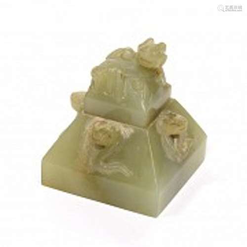 Carved jade double stamp, 20th century