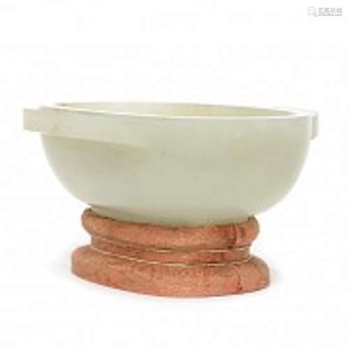 Carved celadon jade bowl, Qing dynasty.