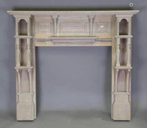 An Edwardian stripped walnut fire surround, height 145cm, wi...