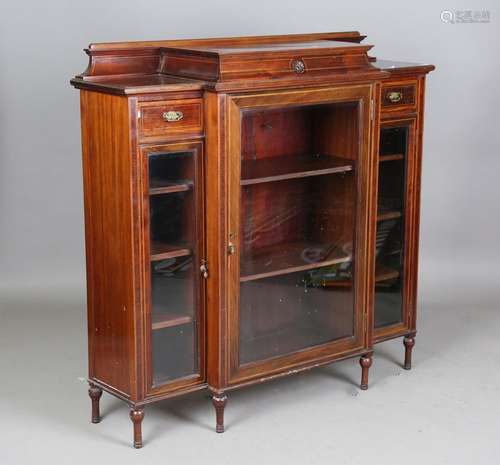 An Edwardian mahogany and satinwood crossbanded side cabinet...