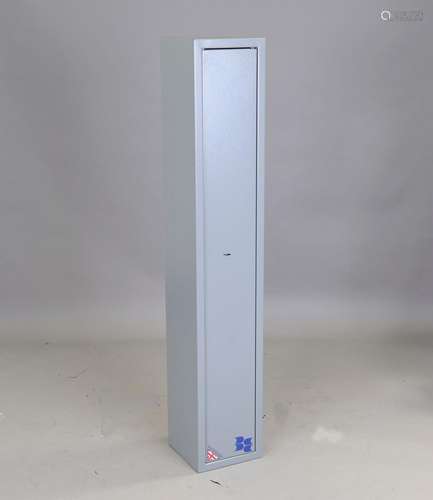 A modern grey painted steel gun cabinet of tall rectangular ...