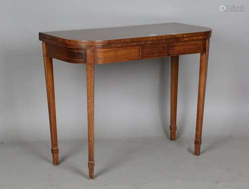 A 20th century George III style stained elm fold-over card t...