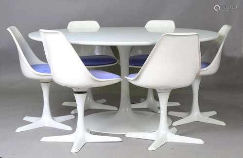 A mid-20th century white 'tulip' table and set of six matchi...