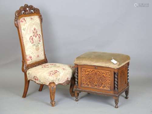 A late Victorian mahogany box seat piano stool, the sides in...