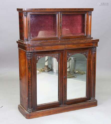 A Regency rosewood chiffonier, the glazed cabinet top and mi...