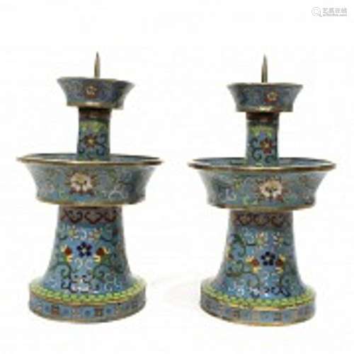 Pair of cloisonne candlesticks, 20th century