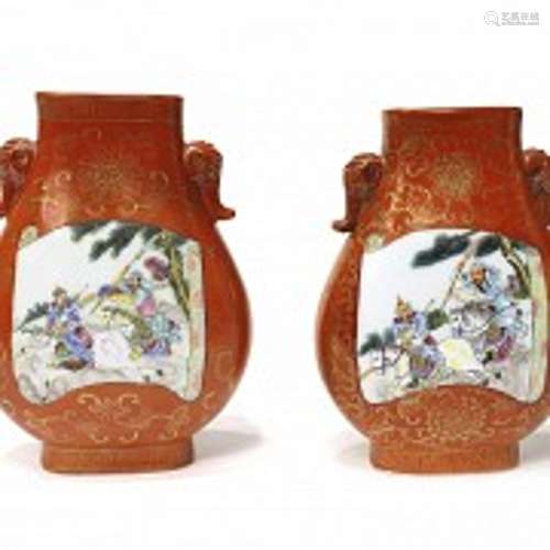 Two small vases with scenes, 20th century