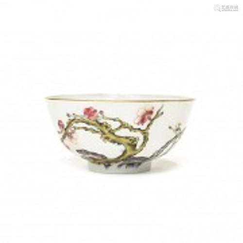 Small porcelain bowl with cherry blossom, with Qianlong seal...