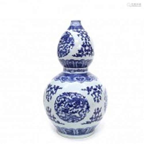 Pumpkin vase, blue and white, 20th century