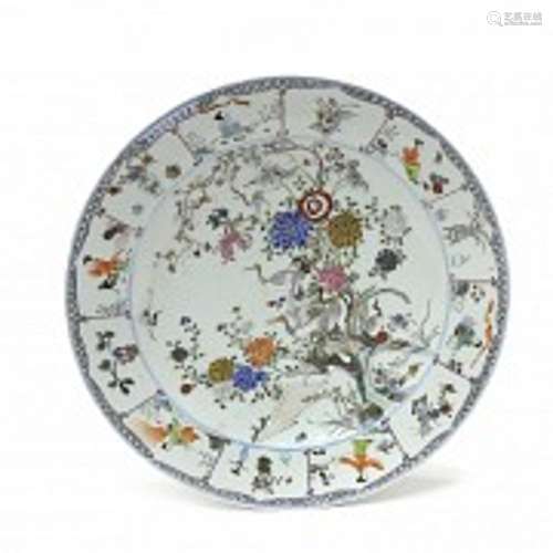 Large porcelain plate with cranes, 20th century