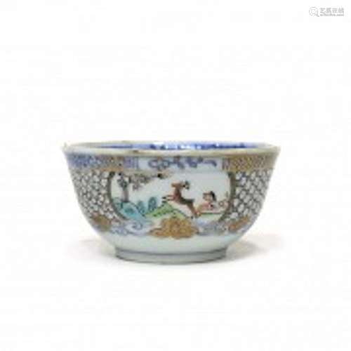 Small porcelain bowl with scenes, 20th century